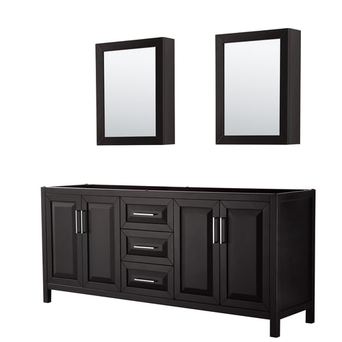 Wyndham Daria 80 Inch Double Bathroom Vanity in Dark Espresso, No Countertop, No Sink, and Medicine Cabinets- Wyndham