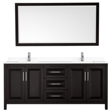 Load image into Gallery viewer, Wyndham Daria 80 Inch Double Bathroom Vanity in Dark Espresso, White Cultured Marble Countertop, Undermount Square Sinks, 70 Inch Mirror- Wyndham