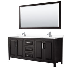 Load image into Gallery viewer, Wyndham Daria 80 Inch Double Bathroom Vanity in Dark Espresso, White Cultured Marble Countertop, Undermount Square Sinks, 70 Inch Mirror- Wyndham