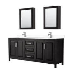 Load image into Gallery viewer, Wyndham Daria 80 Inch Double Bathroom Vanity in Dark Espresso, White Cultured Marble Countertop, Undermount Square Sinks, Medicine Cabinets- Wyndham