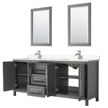 Load image into Gallery viewer, Wyndham Daria 80 Inch Double Bathroom Vanity in Dark Gray, Light-Vein Carrara Cultured Marble Countertop, Undermount Square Sinks, 24 Inch Mirrors- Wyndham