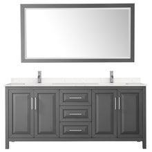 Load image into Gallery viewer, Wyndham Daria 80 Inch Double Bathroom Vanity in Dark Gray, Light-Vein Carrara Cultured Marble Countertop, Undermount Square Sinks, 70 Inch Mirror- Wyndham