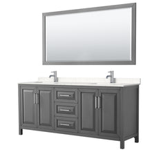 Load image into Gallery viewer, Wyndham Daria 80 Inch Double Bathroom Vanity in Dark Gray, Light-Vein Carrara Cultured Marble Countertop, Undermount Square Sinks, 70 Inch Mirror- Wyndham