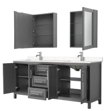 Load image into Gallery viewer, Wyndham Daria 80 Inch Double Bathroom Vanity in Dark Gray, Light-Vein Carrara Cultured Marble Countertop, Undermount Square Sinks, Medicine Cabinets- Wyndham