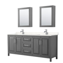 Load image into Gallery viewer, Wyndham Daria 80 Inch Double Bathroom Vanity in Dark Gray, Light-Vein Carrara Cultured Marble Countertop, Undermount Square Sinks, Medicine Cabinets- Wyndham