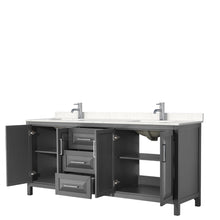 Load image into Gallery viewer, Wyndham Daria 80 Inch Double Bathroom Vanity in Dark Gray, Light-Vein Carrara Cultured Marble Countertop, Undermount Square Sinks, No Mirror- Wyndham