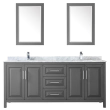 Load image into Gallery viewer, Wyndham Daria 80 Inch Double Bathroom Vanity in Dark Gray, White Carrara Marble Countertop, Undermount Square Sinks, and 24 Inch Mirrors- Wyndham