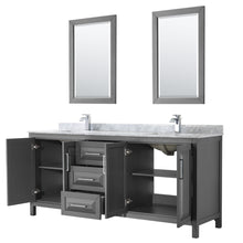 Load image into Gallery viewer, Wyndham Daria 80 Inch Double Bathroom Vanity in Dark Gray, White Carrara Marble Countertop, Undermount Square Sinks, and 24 Inch Mirrors- Wyndham
