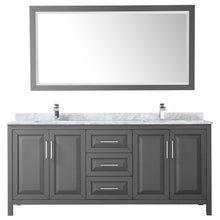 Load image into Gallery viewer, Wyndham Daria 80 Inch Double Bathroom Vanity in Dark Gray, White Carrara Marble Countertop, Undermount Square Sinks, and 70 Inch Mirror- Wyndham