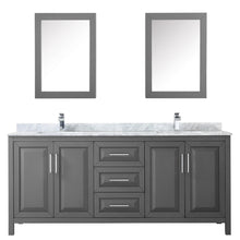 Load image into Gallery viewer, Wyndham Daria 80 Inch Double Bathroom Vanity in Dark Gray, White Carrara Marble Countertop, Undermount Square Sinks, and Medicine Cabinets- Wyndham