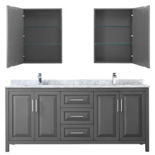 Load image into Gallery viewer, Wyndham Daria 80 Inch Double Bathroom Vanity in Dark Gray, White Carrara Marble Countertop, Undermount Square Sinks, and Medicine Cabinets- Wyndham