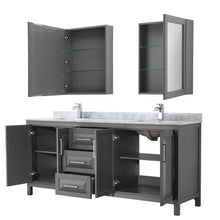 Load image into Gallery viewer, Wyndham Daria 80 Inch Double Bathroom Vanity in Dark Gray, White Carrara Marble Countertop, Undermount Square Sinks, and Medicine Cabinets- Wyndham