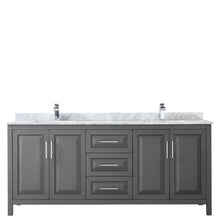 Load image into Gallery viewer, Wyndham Daria 80 Inch Double Bathroom Vanity in Dark Gray, White Carrara Marble Countertop, Undermount Square Sinks, and No Mirror- Wyndham