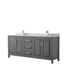 Load image into Gallery viewer, Wyndham Daria 80 Inch Double Bathroom Vanity in Dark Gray, White Carrara Marble Countertop, Undermount Square Sinks, and No Mirror- Wyndham