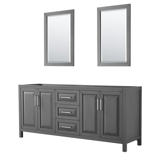 Wyndham Daria 80 Inch Double Bathroom Vanity in Dark Gray, No Countertop, No Sink, and 24 Inch Mirrors- Wyndham