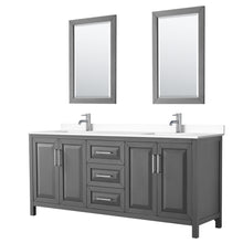Load image into Gallery viewer, Wyndham Daria 80 Inch Double Bathroom Vanity in Dark Gray, White Cultured Marble Countertop, Undermount Square Sinks, 24 Inch Mirrors- Wyndham