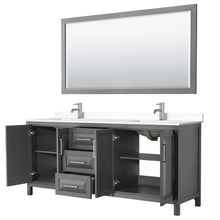 Load image into Gallery viewer, Wyndham Daria 80 Inch Double Bathroom Vanity in Dark Gray, White Cultured Marble Countertop, Undermount Square Sinks, 70 Inch Mirror- Wyndham