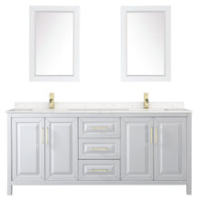 Load image into Gallery viewer, Wyndham Daria 80 Inch Double Bathroom Vanity in White, Light-Vein Carrara Cultured Marble Countertop, Undermount Square Sinks, 24 Inch Mirrors, Brushed Gold Trim- Wyndham