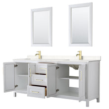 Load image into Gallery viewer, Wyndham Daria 80 Inch Double Bathroom Vanity in White, Light-Vein Carrara Cultured Marble Countertop, Undermount Square Sinks, 24 Inch Mirrors, Brushed Gold Trim- Wyndham