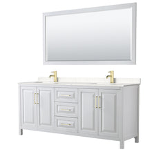 Load image into Gallery viewer, Wyndham Daria 80 Inch Double Bathroom Vanity in White, Light-Vein Carrara Cultured Marble Countertop, Undermount Square Sinks, 70 Inch Mirror, Brushed Gold Trim- Wyndham