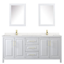 Load image into Gallery viewer, Wyndham Daria 80 Inch Double Bathroom Vanity in White, Light-Vein Carrara Cultured Marble Countertop, Undermount Square Sinks, Medicine Cabinets, Brushed Gold Trim- Wyndham