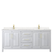 Load image into Gallery viewer, Wyndham Daria 80 Inch Double Bathroom Vanity in White, Light-Vein Carrara Cultured Marble Countertop, Undermount Square Sinks, Brushed Gold Trim- Wyndham