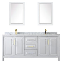 Load image into Gallery viewer, Wyndham Daria 80 Inch Double Bathroom Vanity in White, White Carrara Marble Countertop, Undermount Square Sinks, 24 Inch Mirrors, Brushed Gold Trim- Wyndham