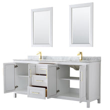 Load image into Gallery viewer, Wyndham Daria 80 Inch Double Bathroom Vanity in White, White Carrara Marble Countertop, Undermount Square Sinks, 24 Inch Mirrors, Brushed Gold Trim- Wyndham
