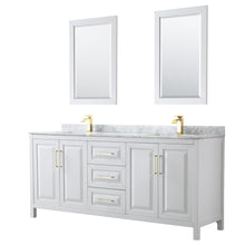 Load image into Gallery viewer, Wyndham Daria 80 Inch Double Bathroom Vanity in White, White Carrara Marble Countertop, Undermount Square Sinks, 24 Inch Mirrors, Brushed Gold Trim- Wyndham