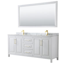 Load image into Gallery viewer, Wyndham Daria 80 Inch Double Bathroom Vanity in White, White Carrara Marble Countertop, Undermount Square Sinks, 70 Inch Mirror, Brushed Gold Trim- Wyndham