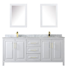 Load image into Gallery viewer, Wyndham Daria 80 Inch Double Bathroom Vanity in White, White Carrara Marble Countertop, Undermount Square Sinks, Medicine Cabinets, Brushed Gold Trim- Wyndham