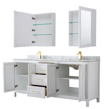 Load image into Gallery viewer, Wyndham Daria 80 Inch Double Bathroom Vanity in White, White Carrara Marble Countertop, Undermount Square Sinks, Medicine Cabinets, Brushed Gold Trim- Wyndham