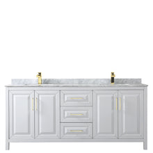 Load image into Gallery viewer, Wyndham Daria 80 Inch Double Bathroom Vanity in White, White Carrara Marble Countertop, Undermount Square Sinks, Brushed Gold Trim- Wyndham