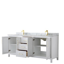 Load image into Gallery viewer, Wyndham Daria 80 Inch Double Bathroom Vanity in White, White Carrara Marble Countertop, Undermount Square Sinks, Brushed Gold Trim- Wyndham