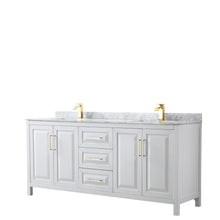 Load image into Gallery viewer, Wyndham Daria 80 Inch Double Bathroom Vanity in White, White Carrara Marble Countertop, Undermount Square Sinks, Brushed Gold Trim- Wyndham