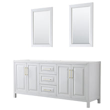 Load image into Gallery viewer, Wyndham Daria 80 Inch Double Bathroom Vanity in White, No Countertop, No Sink, 24 Inch Mirrors, Brushed Gold Trim- Wyndham