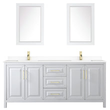 Load image into Gallery viewer, Wyndham Daria 80 Inch Double Bathroom Vanity in White, White Cultured Marble Countertop, Undermount Square Sinks, 24 Inch Mirrors, Brushed Gold Trim- Wyndham