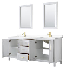 Load image into Gallery viewer, Wyndham Daria 80 Inch Double Bathroom Vanity in White, White Cultured Marble Countertop, Undermount Square Sinks, 24 Inch Mirrors, Brushed Gold Trim- Wyndham