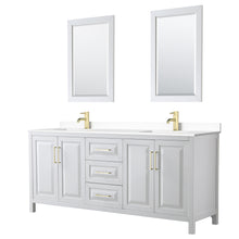 Load image into Gallery viewer, Wyndham Daria 80 Inch Double Bathroom Vanity in White, White Cultured Marble Countertop, Undermount Square Sinks, 24 Inch Mirrors, Brushed Gold Trim- Wyndham