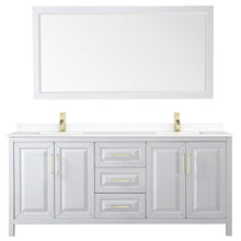 Load image into Gallery viewer, Wyndham Daria 80 Inch Double Bathroom Vanity in White, White Cultured Marble Countertop, Undermount Square Sinks, 70 Inch Mirror, Brushed Gold Trim- Wyndham