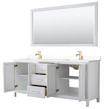 Load image into Gallery viewer, Wyndham Daria 80 Inch Double Bathroom Vanity in White, White Cultured Marble Countertop, Undermount Square Sinks, 70 Inch Mirror, Brushed Gold Trim- Wyndham