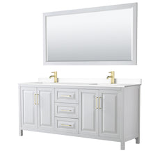 Load image into Gallery viewer, Wyndham Daria 80 Inch Double Bathroom Vanity in White, White Cultured Marble Countertop, Undermount Square Sinks, 70 Inch Mirror, Brushed Gold Trim- Wyndham