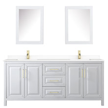 Load image into Gallery viewer, Wyndham Daria 80 Inch Double Bathroom Vanity in White, White Cultured Marble Countertop, Undermount Square Sinks, Medicine Cabinets, Brushed Gold Trim- Wyndham