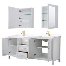 Load image into Gallery viewer, Wyndham Daria 80 Inch Double Bathroom Vanity in White, White Cultured Marble Countertop, Undermount Square Sinks, Medicine Cabinets, Brushed Gold Trim- Wyndham