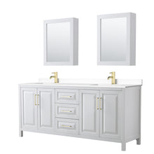 Load image into Gallery viewer, Wyndham Daria 80 Inch Double Bathroom Vanity in White, White Cultured Marble Countertop, Undermount Square Sinks, Medicine Cabinets, Brushed Gold Trim- Wyndham
