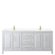 Load image into Gallery viewer, Wyndham Daria 80 Inch Double Bathroom Vanity in White, White Cultured Marble Countertop, Undermount Square Sinks, Brushed Gold Trim- Wyndham