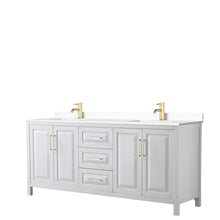 Load image into Gallery viewer, Wyndham Daria 80 Inch Double Bathroom Vanity in White, White Cultured Marble Countertop, Undermount Square Sinks, Brushed Gold Trim- Wyndham