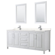 Load image into Gallery viewer, Wyndham Daria 80 Inch Double Bathroom Vanity in White, Light-Vein Carrara Cultured Marble Countertop, Undermount Square Sinks, 24 Inch Mirrors- Wyndham