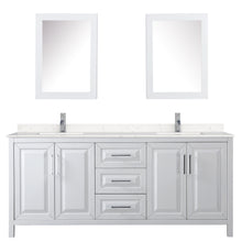 Load image into Gallery viewer, Wyndham Daria 80 Inch Double Bathroom Vanity in White, Light-Vein Carrara Cultured Marble Countertop, Undermount Square Sinks, Medicine Cabinets- Wyndham