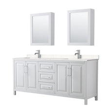 Load image into Gallery viewer, Wyndham Daria 80 Inch Double Bathroom Vanity in White, Light-Vein Carrara Cultured Marble Countertop, Undermount Square Sinks, Medicine Cabinets- Wyndham